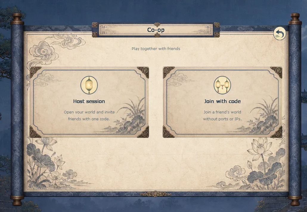 Co-op host and join menu