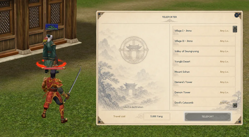 Teleporter destination list